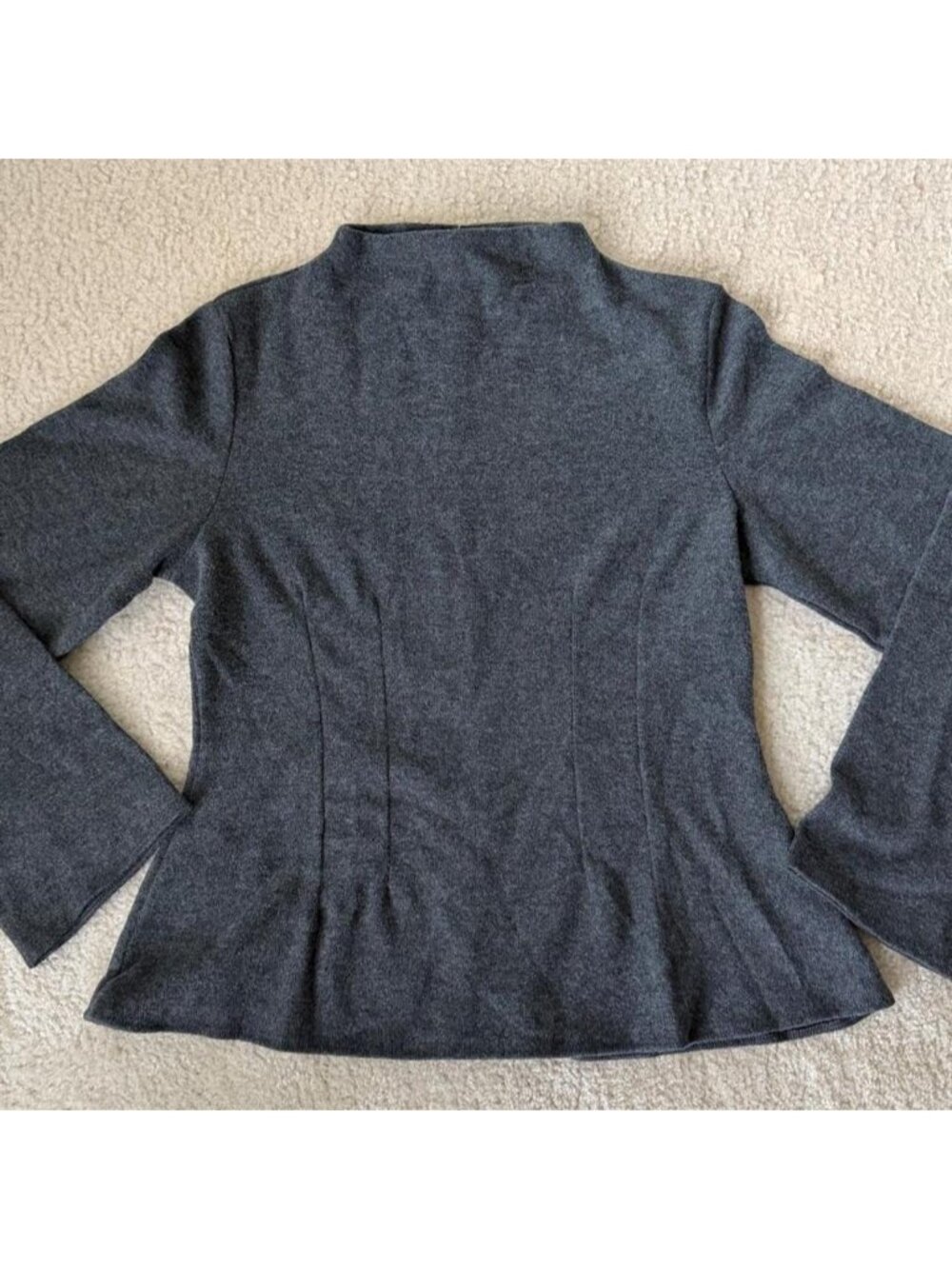 h&m gray long sleeve mock neck top with a peplum hem